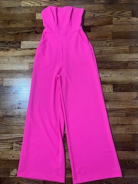 Express Strapless Wide-Leg Jumpsuit in Hot Pink